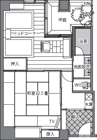 風の棟Aタイプ　デラックス和洋室の間取り