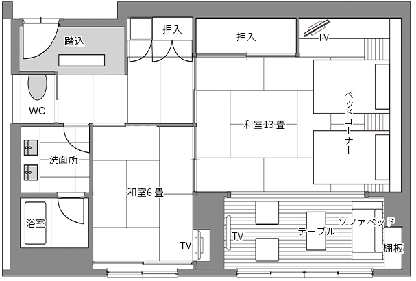 月の棟 Aタイプ スタンダード和洋室 次の間 の間取り図